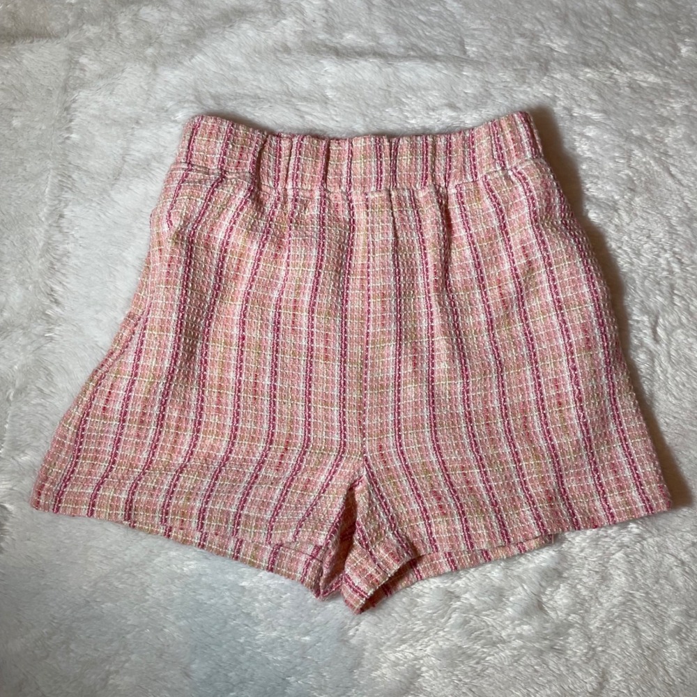 GB Pink Multi Tweed Striped High Waisted Shorts Medium Preppy Chic Barbiecore